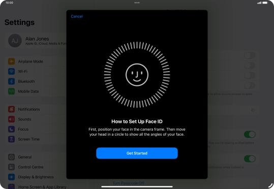 Press Get Started and follow the instructions on the screen to set up Face ID.