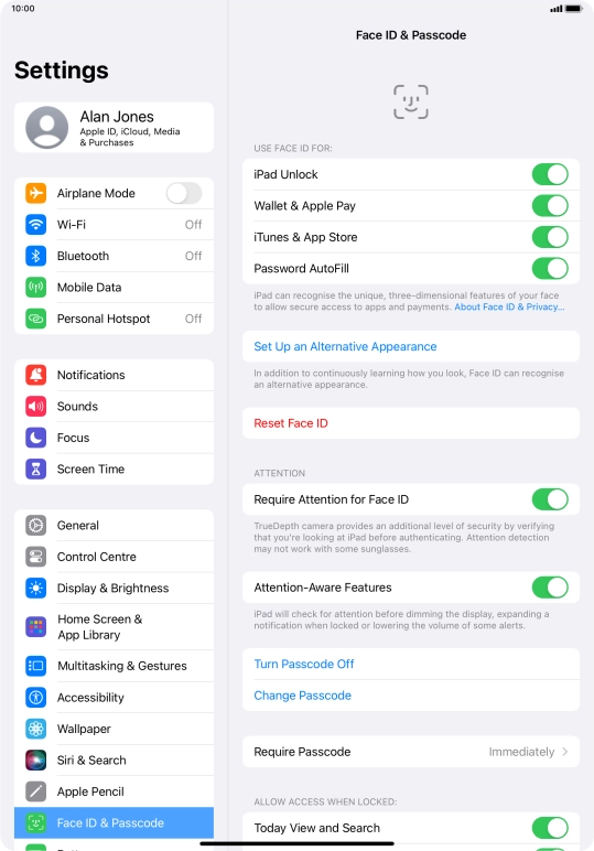 Press the indicators next to the required settings to turn them on or off.