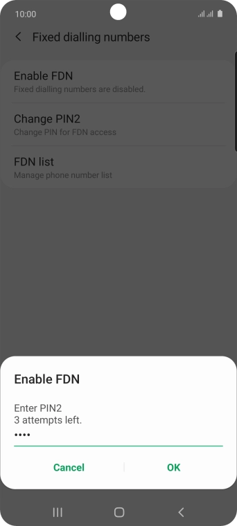 Key in your PIN2 and press OK. The default PIN2 is 0000.