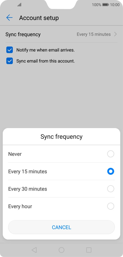 Press the required setting.