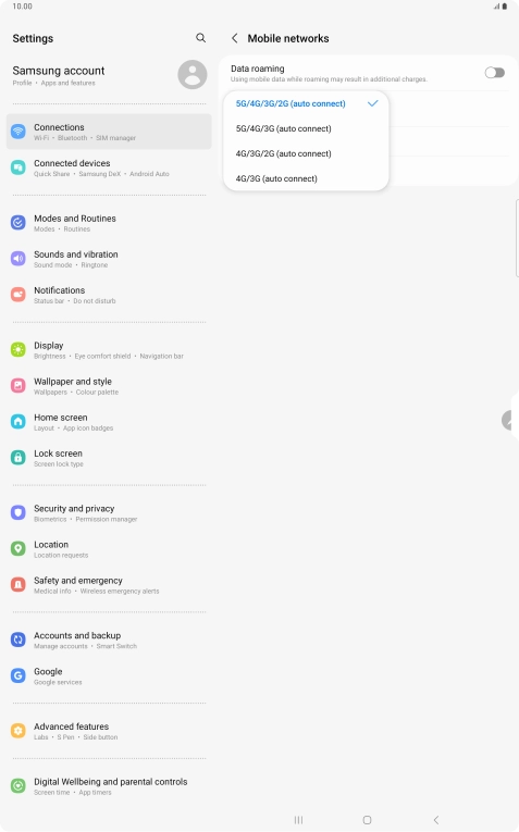 Press the required network mode.