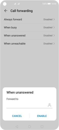 Key in +447953222222 and press ENABLE.