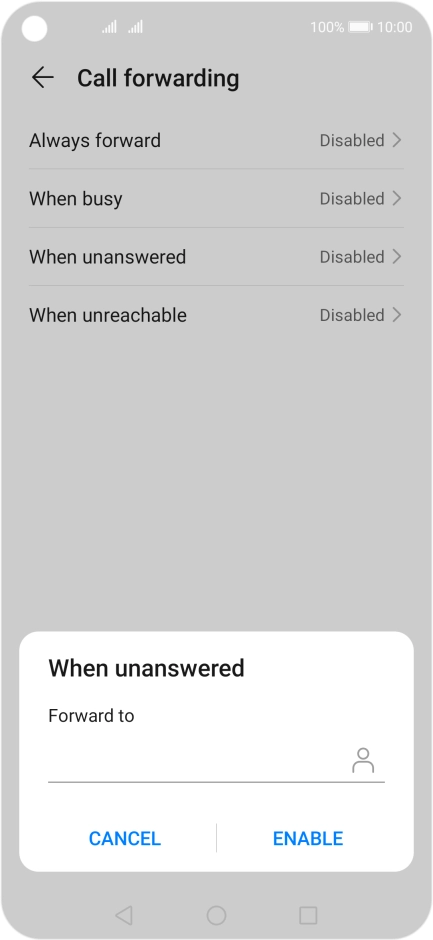 Key in +447953222222 and press ENABLE.
