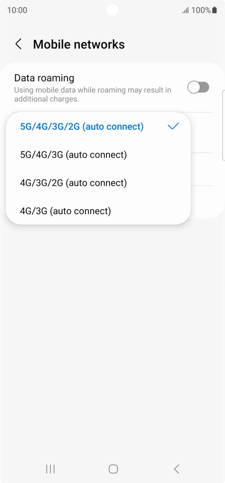 Press the required network mode.