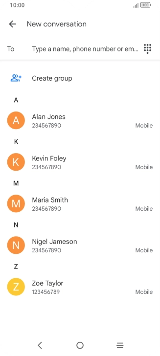 Press the search field and key in the first letters of the recipient's name.