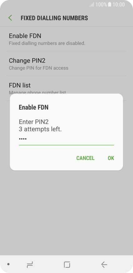Key in your PIN2 and press OK. The default PIN2 is 0000.