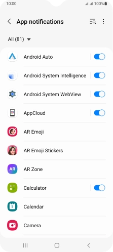 Press the indicators next to the required apps to turn the function on or off.