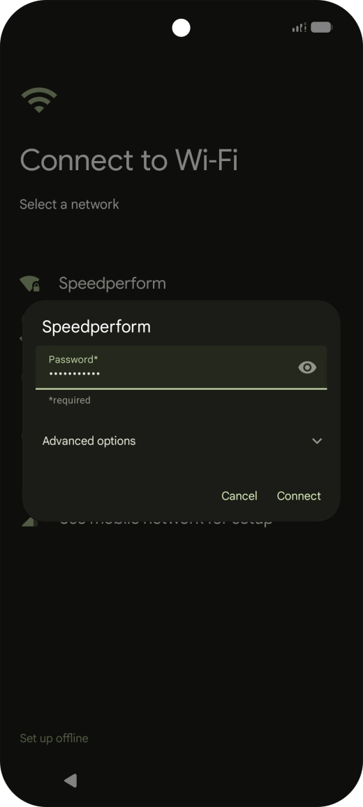 Key in the password for the Wi-Fi network and press Connect.