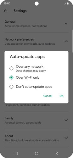 To turn on automatic update of apps using mobile network, press Over any network.