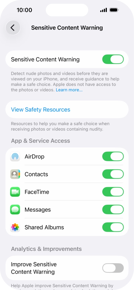 Press the indicators next to the required applications to turn the function on or off.