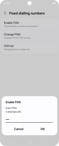 Key in your PIN2 and press OK. The default PIN2 is 0000.