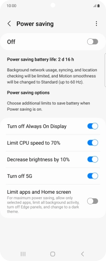 Press the indicators next to the required settings.