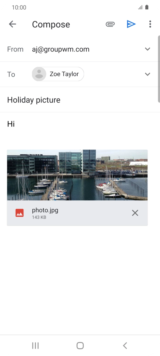 Press the send icon when you've finished your email message.