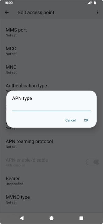 Key in default and press OK.