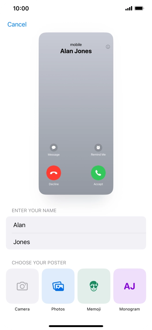 Press the required category and follow the instructions on the screen to select and save the required picture to your Contact Poster.