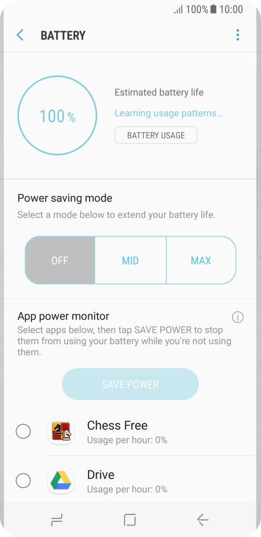 Press the required setting.
