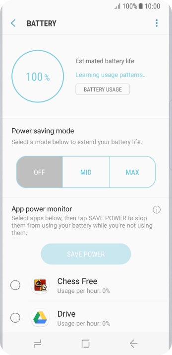 Press the required setting.