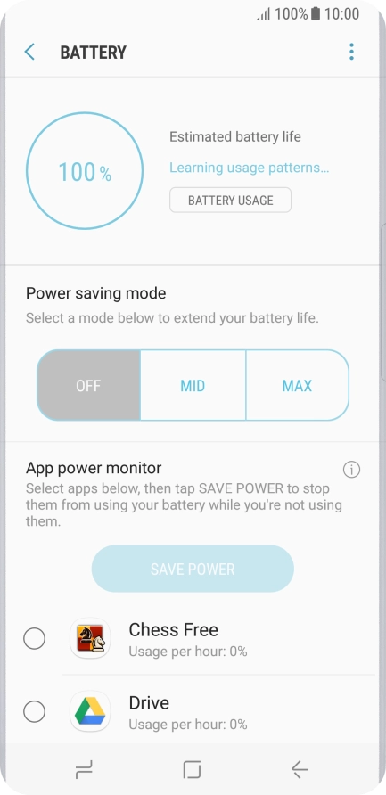 Press the required setting.