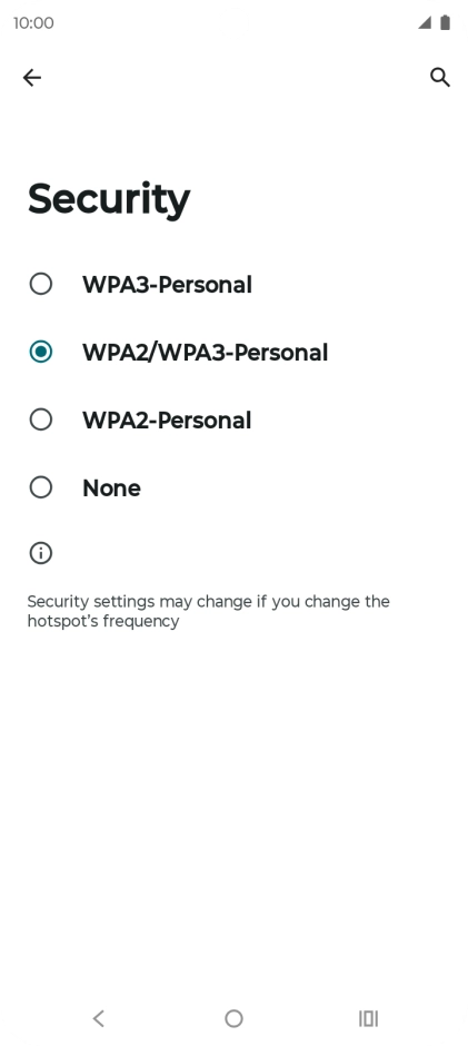 Press WPA3-Personal to password protect your Wi-Fi hotspot.