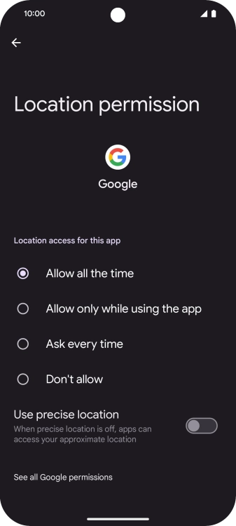 Press the required setting.