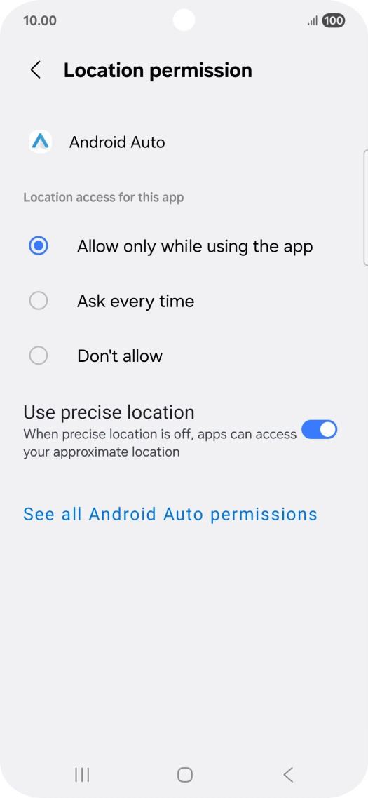 Press the required setting.