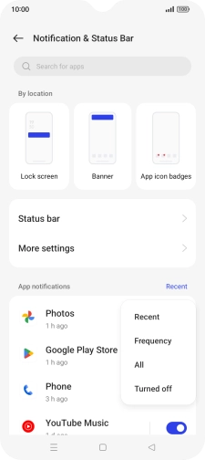 Press the required setting.