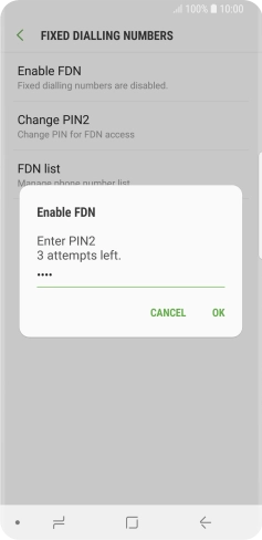 Key in your PIN2 and press OK. The default PIN2 is 0000.