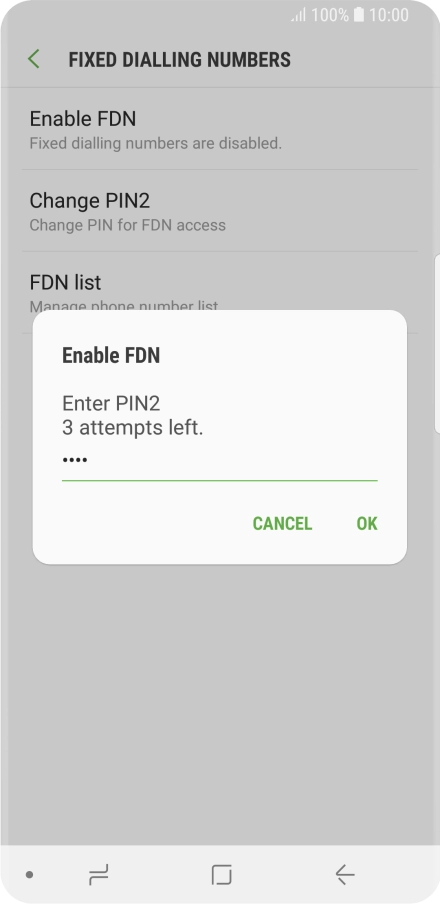 Key in your PIN2 and press OK. The default PIN2 is 0000.