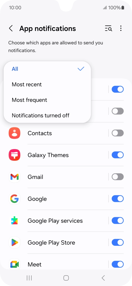 Press the required setting.