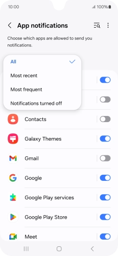 Press the required setting.