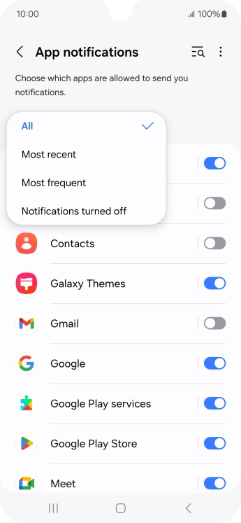Press the required setting.