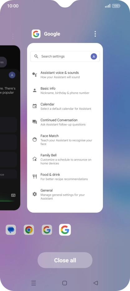 To end one running application, slide your finger upwards on the required application.