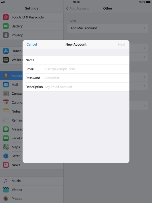 Press Email and key in your email address.
