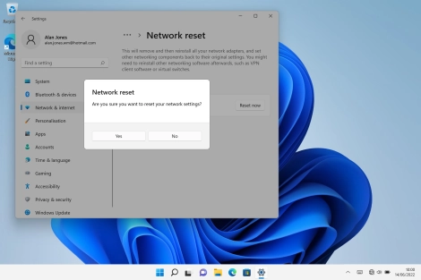 Click Yes to reset your network settings. Your laptop needs to restart and you must establish a connection to a Wi-Fi of mobile network again.