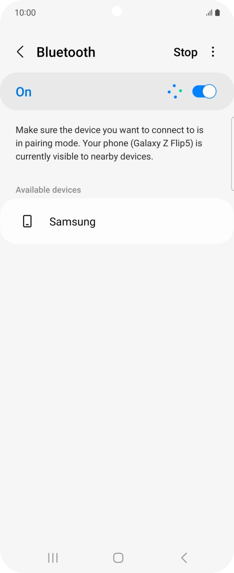 Press the required Bluetooth device and follow the instructions on the screen to pair the device with your phone.