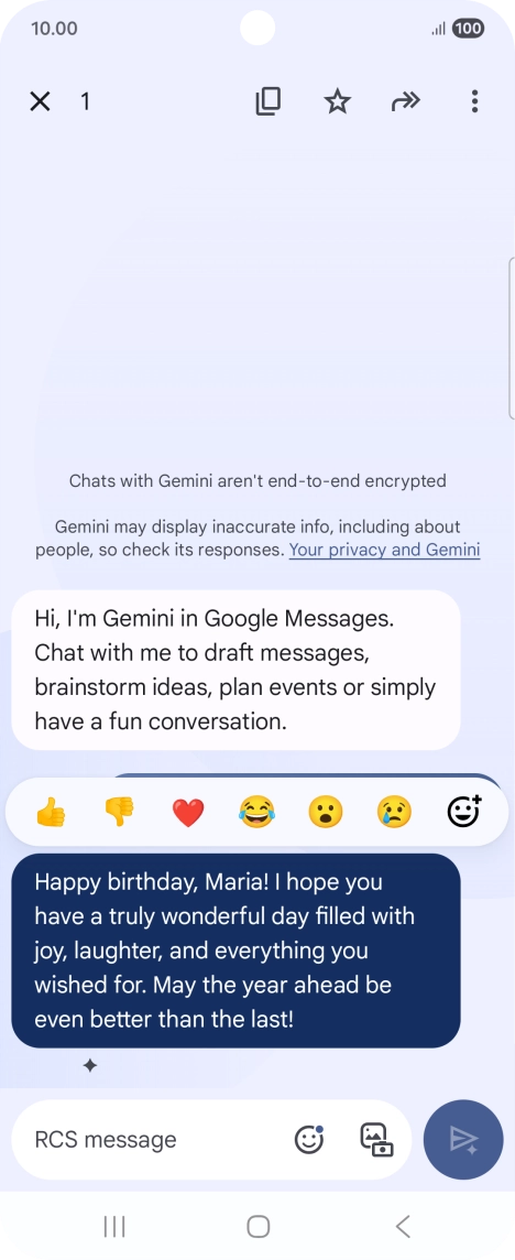 Press and hold the text suggestion from Gemini. Follow the instructions on the screen to use the text suggestion.