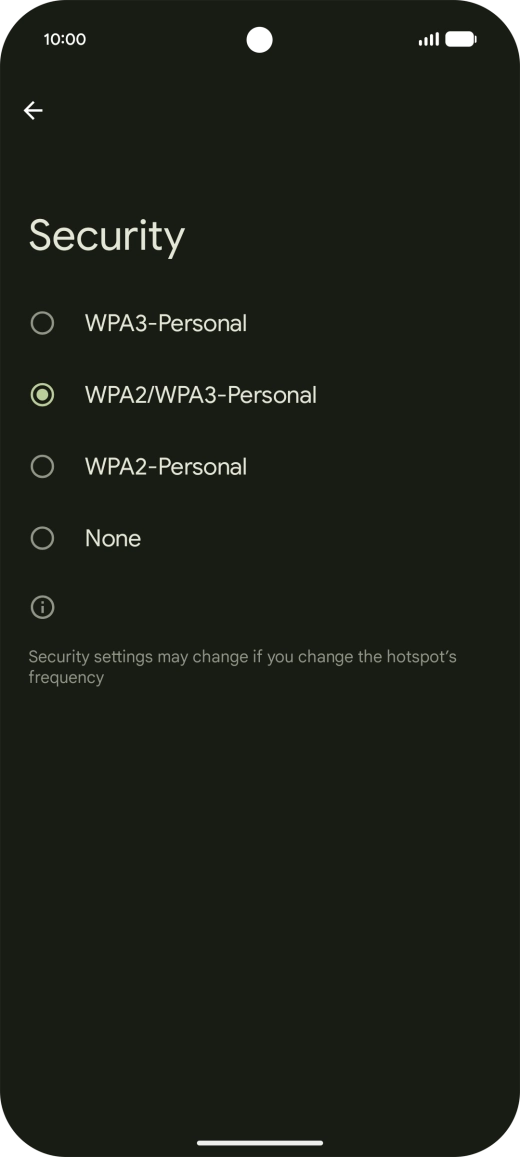 Press WPA3-Personal to password protect your Wi-Fi hotspot.