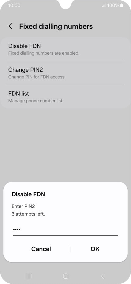 Key in your PIN2 and press OK. The default PIN2 is 0000.