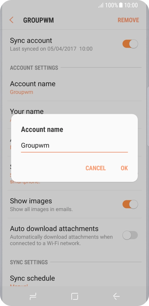 Key in the required name for the email account and press OK.