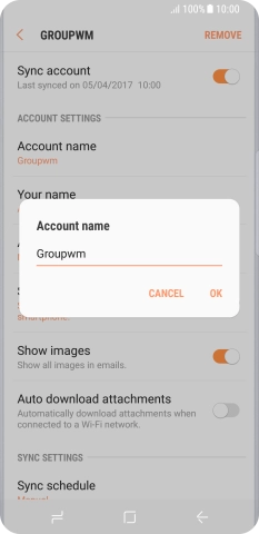Key in the required name for the email account and press OK.