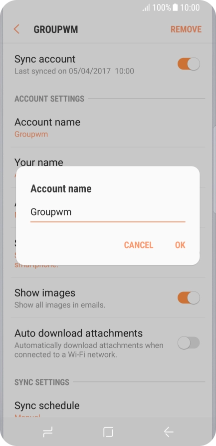 Key in the required name for the email account and press OK.