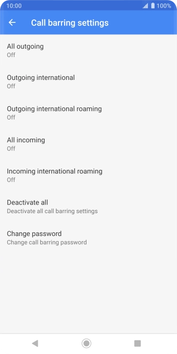 Press the required barring type.