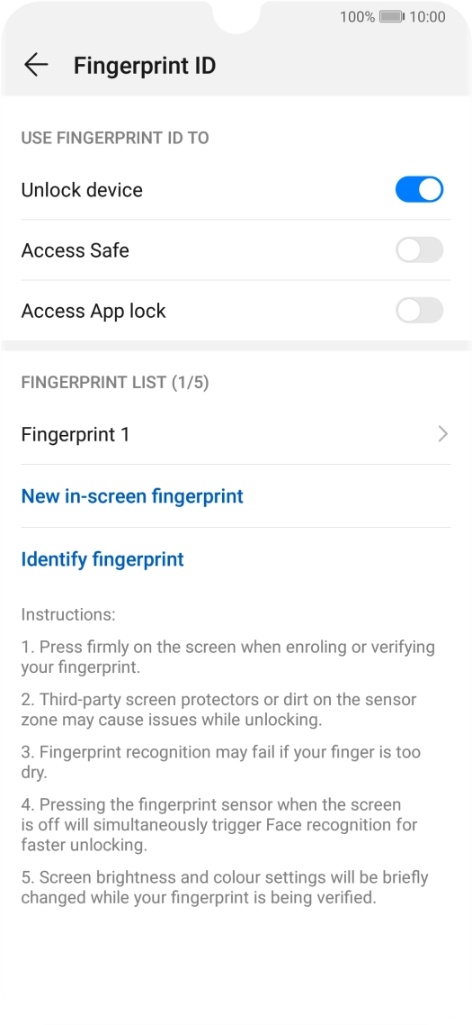 Press the indicators next to the required settings  to turn them on or off.