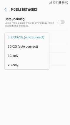 Press the required network mode.