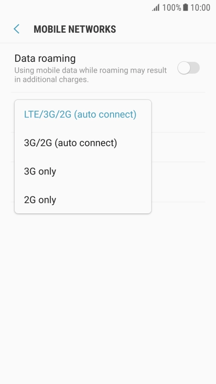 Press the required network mode.