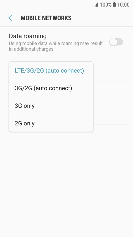 Press the required network mode.