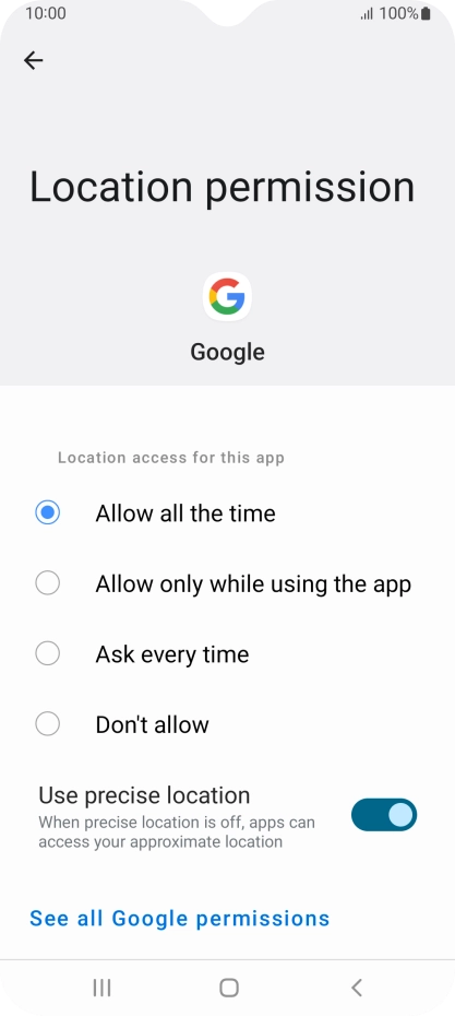 Press the required setting.