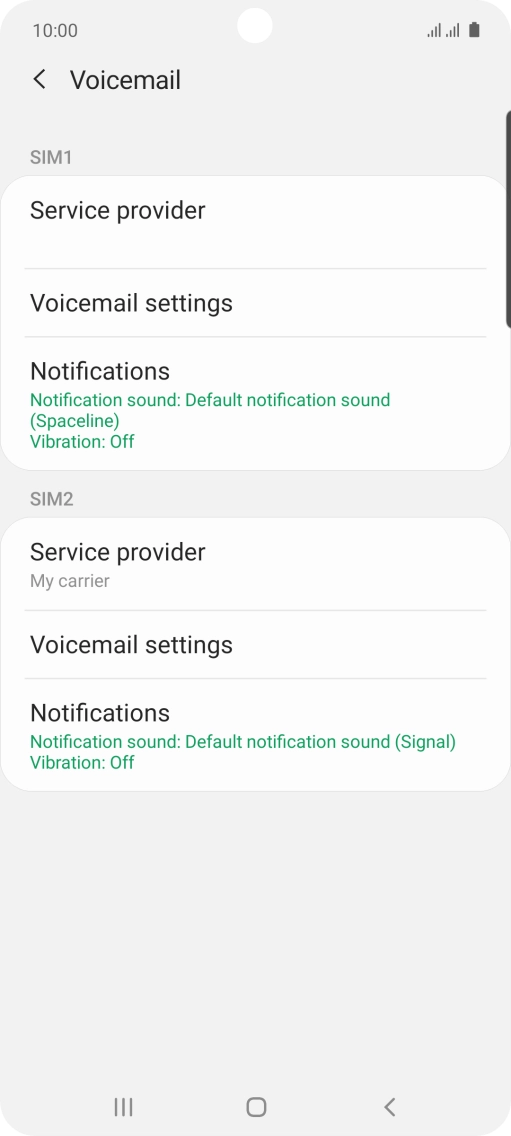 Press Voicemail settings below the required SIM.
