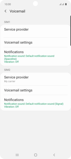 Press Voicemail settings below the required SIM.