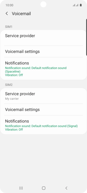 Press Voicemail settings below the required SIM.